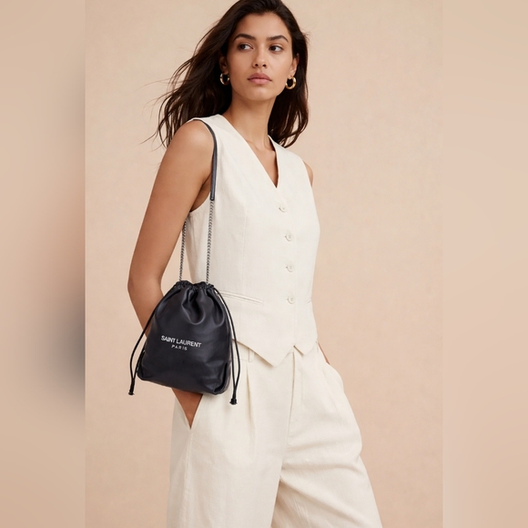 Saint Laurent Black Leather Teddy Bucket Bag - Picture 6 of 16